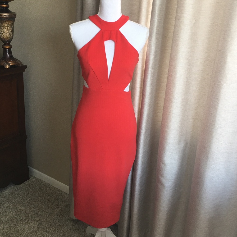 Red pinup style midi dress